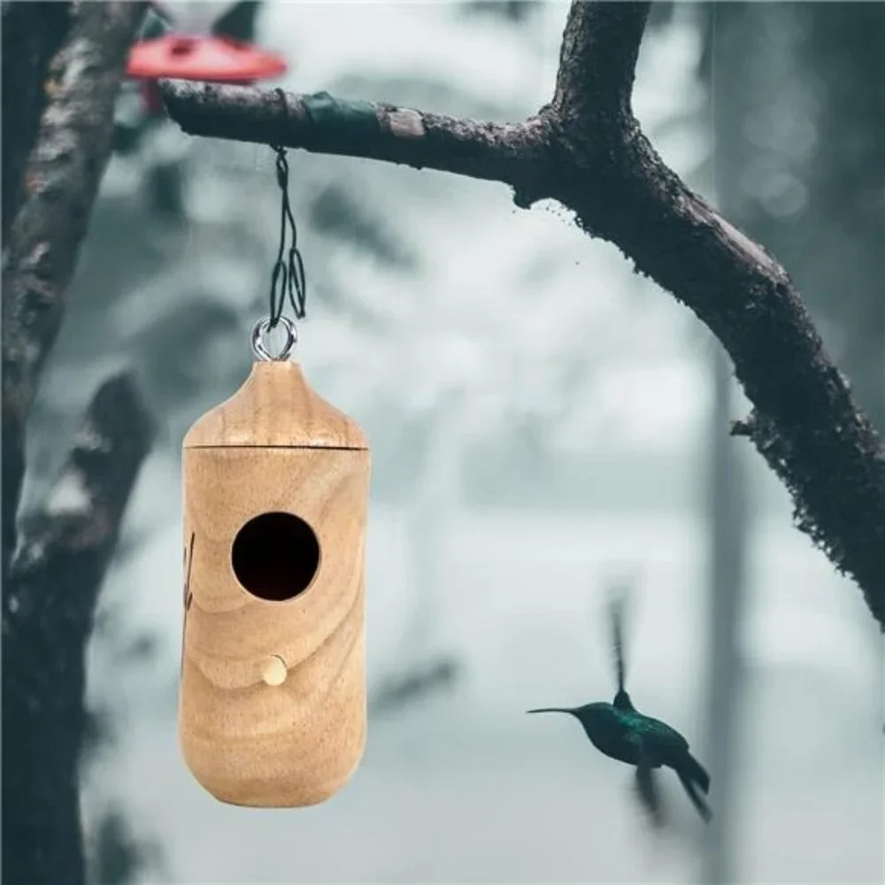 Hummingbird House for Outside Hanging,Wooden Humming Bird Nest 3 Pcs with Ropes